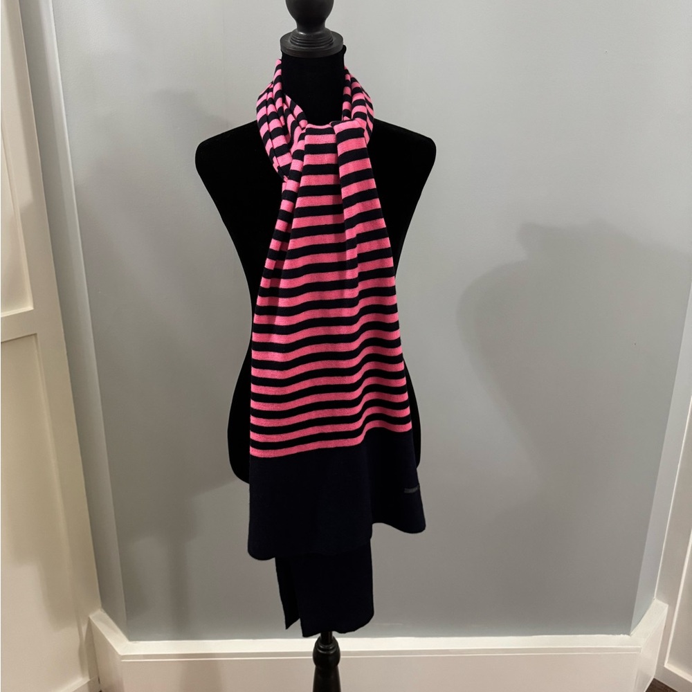 J. Crew Pink & Nacvy Striped Scarf